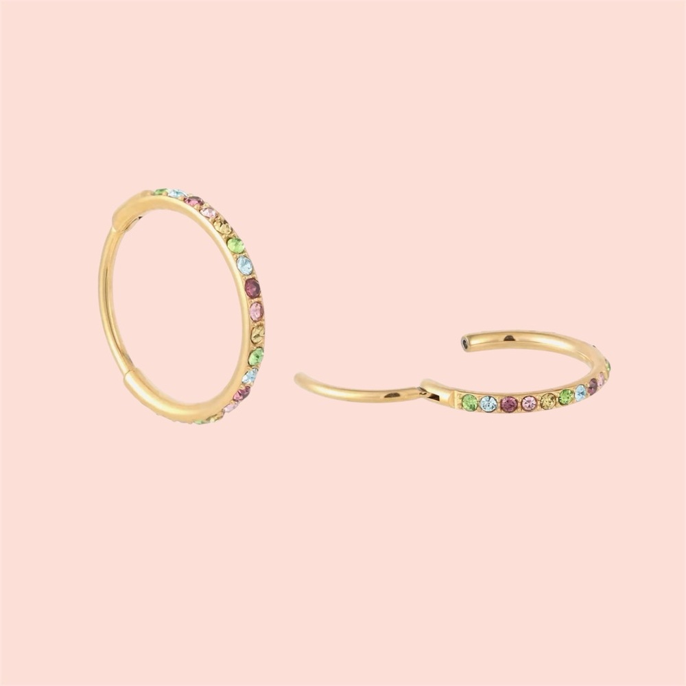 20G Steel Gold Multicolored Gem Hinged Clicker